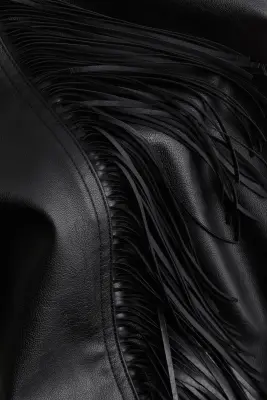 Jupe frangée en tissu enduit - Noir
