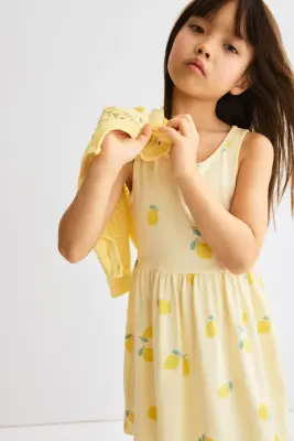 Robe en coton à motif - Jaune clair/citrons