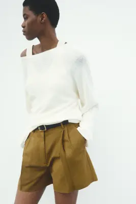 Short chic en lin mélangé - Olive doré foncé