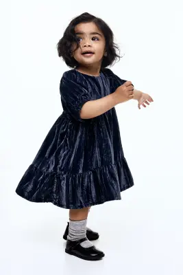 Robe en velours frappé - Bleu marine