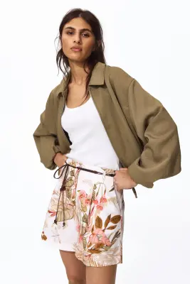 Short en lin mélangé - Blanc/fleurs