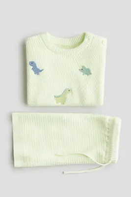 Ensemble 2 pièces en coton texturé - Vert clair/dinosaures