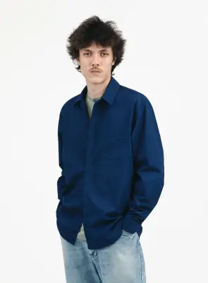 Graphic Tab Shirt in Navy Blue Poplin