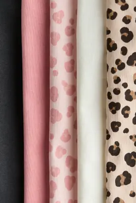 Lot de 5 tops à manches volantées - Beige clair/imprimé léopard