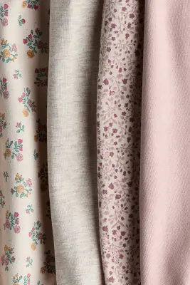 Lot de 4 pantalons en coton - Rose clair/fleuri