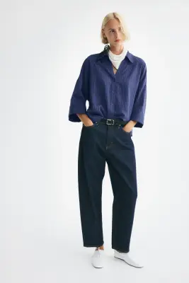 Chemise oversize en viscose mélangée - Bleu foncé/rayures tennis