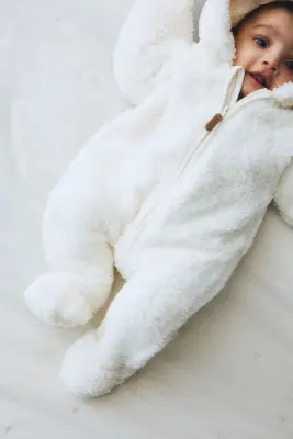 Combi-pilote en tissu peluche avec oreilles - Blanc