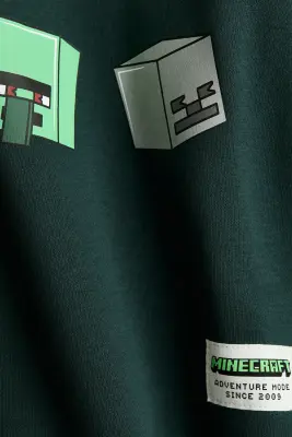 Sweat imprimé avec intérieur brossé - Vert foncé/Minecraft