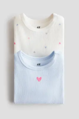 Lot de 2 bodies en coton - Bleu clair/cœurs