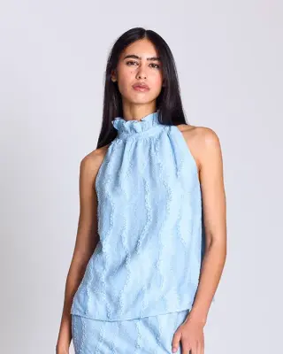 Top Leonora bleu ciel texturé