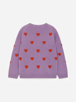 Pull en laine - Mauve/Cœurs rouges