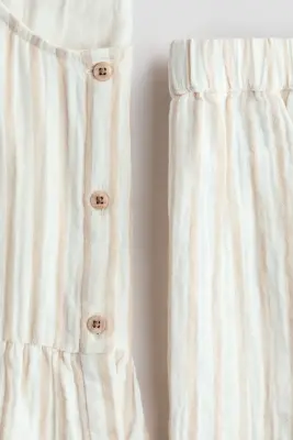 Ensemble 2 pièces en mousseline de coton - Beige clair/rayures blanches