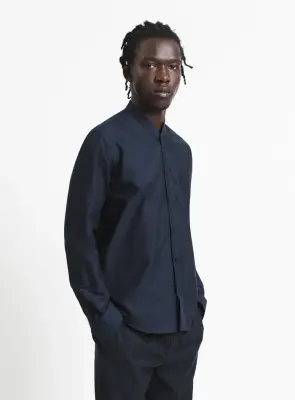 False Collar Shirt in Navy Blue Oxford