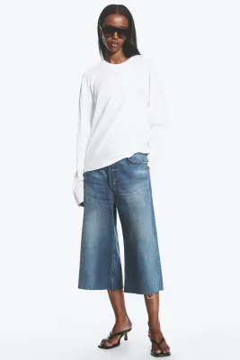 T-shirt coton carré manches longues - Blanc