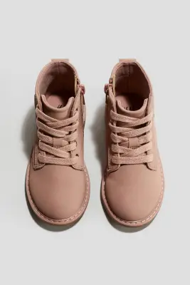 Bottines brodées à lacets - Rose ancien/fleurs