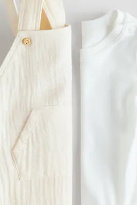 Ensemble 2 pièces en coton - Beige clair/blanc