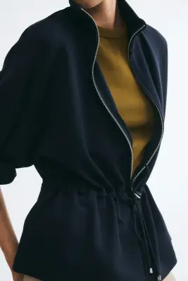 Sweat zippé avec cordon de serrage - Bleu marine