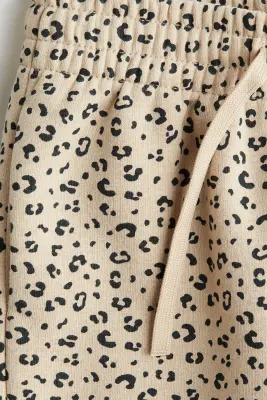 Pantalon jogger à l'intérieur brossé - Beige/imprimé léopard