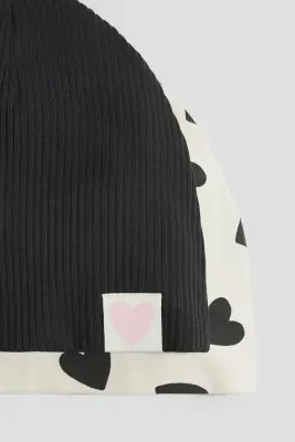 Lot de 2 bonnets en jersey - Noir/blanc