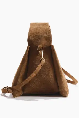 Sac crossbody en cuir velours - Beige foncé
