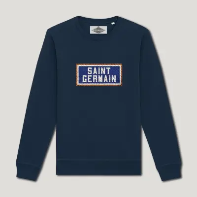 SWEAT-SHIRT COTON BIO BRODÉ - SAINT GERMAIN - NAVY