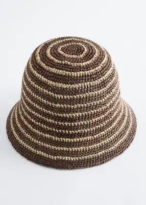 Bob en paille tressée - Brun/Beige