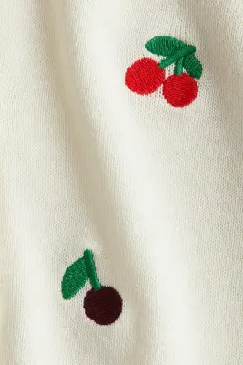 Gilet en coton avec détails brodés - Blanc/cerises