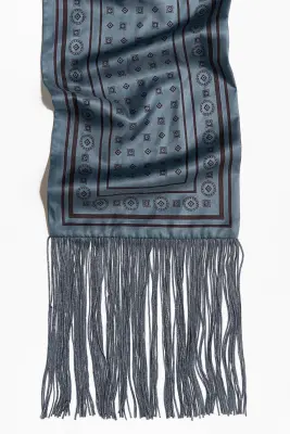 Fringed scarf - Bleu ancien foncé/motif