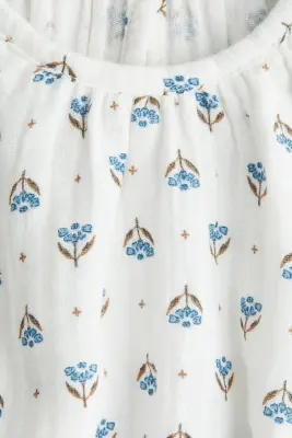 Top en mousseline de coton - Blanc/fleuri