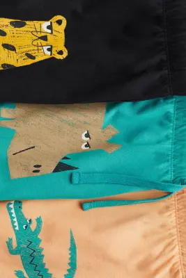 Lot de 3 shorts à taille élastique - Turquoise/animaux