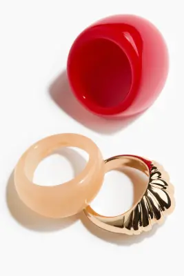 Lot de 3 bagues - Doré/rouge