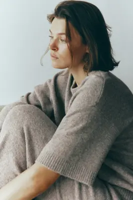 T-shirt en maille - Taupe chiné