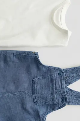 Ensemble 2 pièces avec salopette et T-shirt - Bleu/blanc