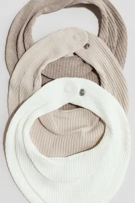 Lot de 3 bavoirs triangulaires en coton - Crème/beige