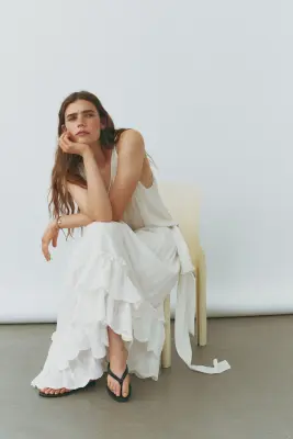 Jupe volantée avec broderies - Blanc