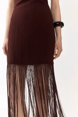Robe bandeau à franges - Marron foncé
