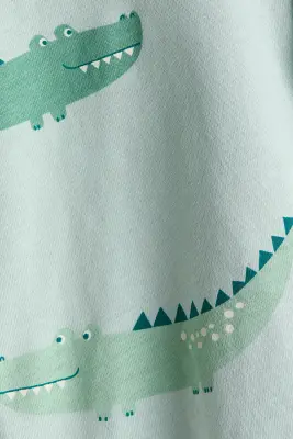 Pyjama court en coton - Turquoise clair/crocodiles