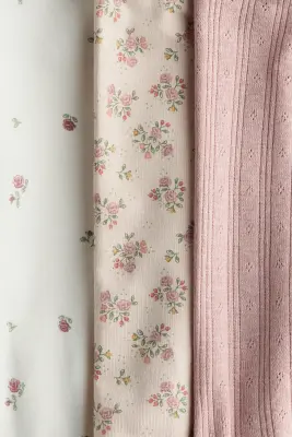 Lot de 3 leggings en coton - Rose clair/fleuri