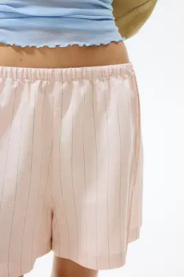 Short en lin mélangé avec cordons de serrage - Rose clair/rayé
