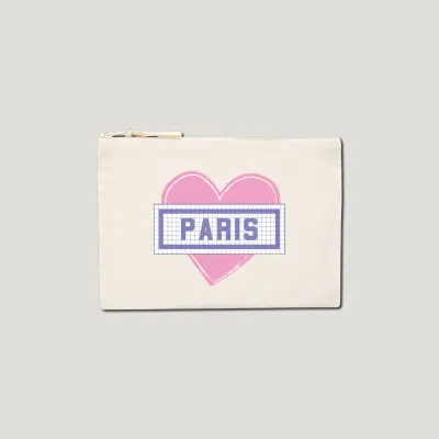 POCHETTE COTON BIO IMPRIMÉE COEUR PARIS - ÉCRU