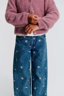 Jean à jambes larges avec motifs - Bleu denim/fleurs
