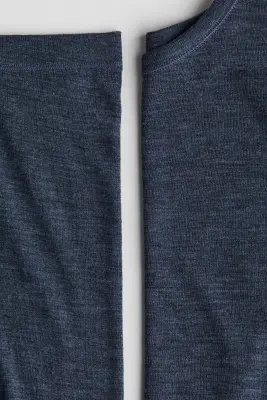 Ensemble baselayer 2 pièces en jersey de laine - Bleu marine