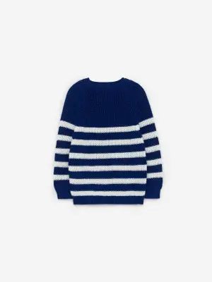Pull épais en maille - Bleu/Blanc