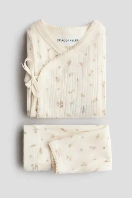Ensemble 2 pièces en pointelle - Beige clair/fleuri