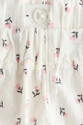 Pantalon volanté en coton - Blanc/fleuri