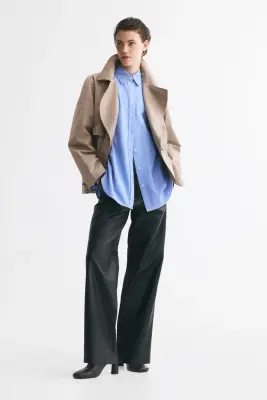Trench-coat court avec ceinture à nouer - Taupe