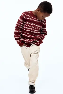 Pull en maille jacquard - Rouge/motif