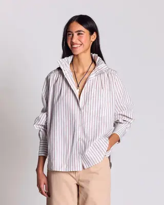 Chemise Leonor rayures rouge fond blanc