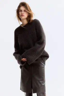 Jupe en tissu enduit - Marron foncé