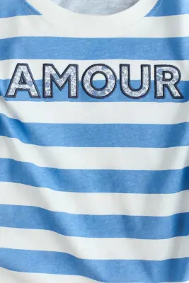T-shirt ornementé - Bleu/Amour